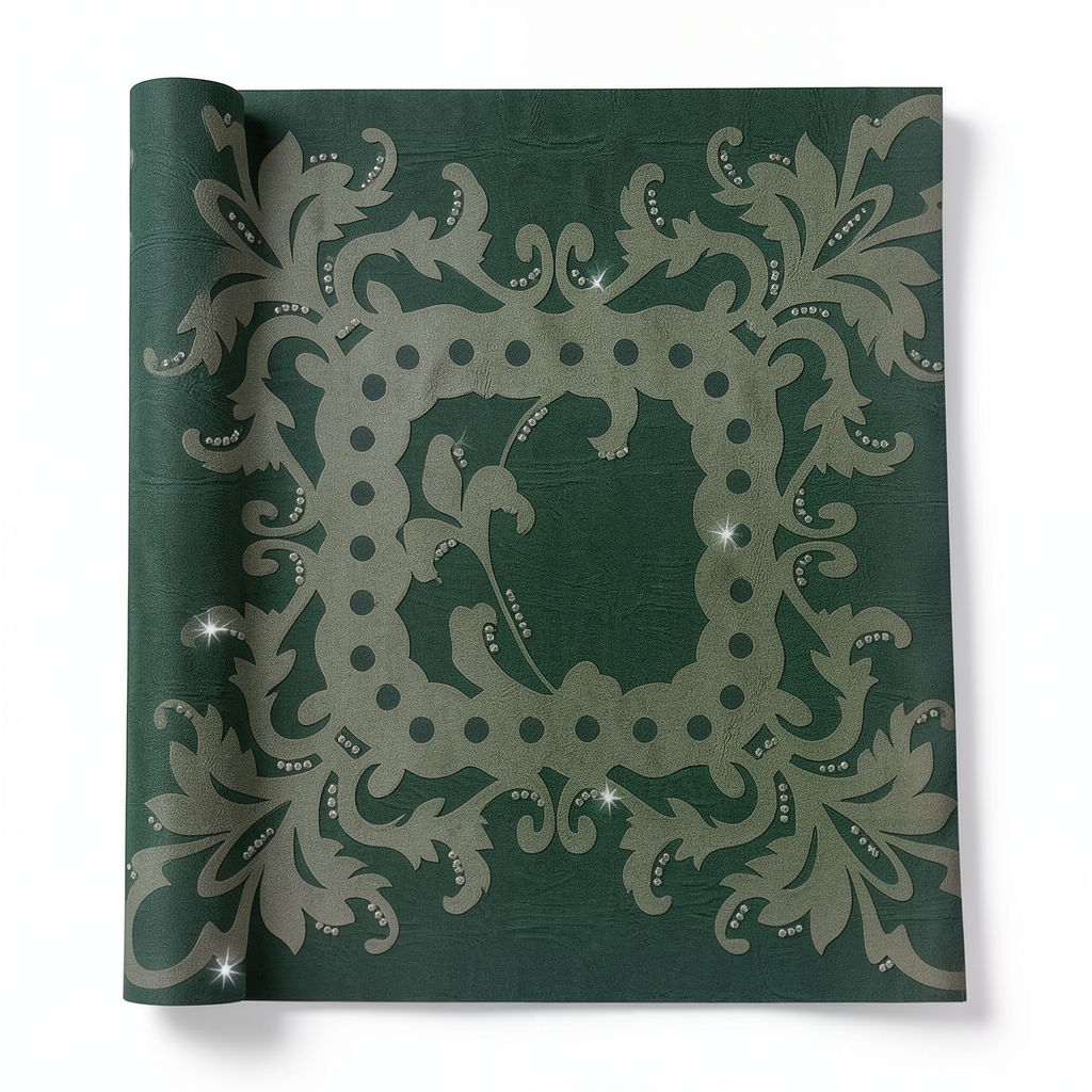 Patterned Wallpaper 10 m x 0.70 m Dark Green, Model 13060