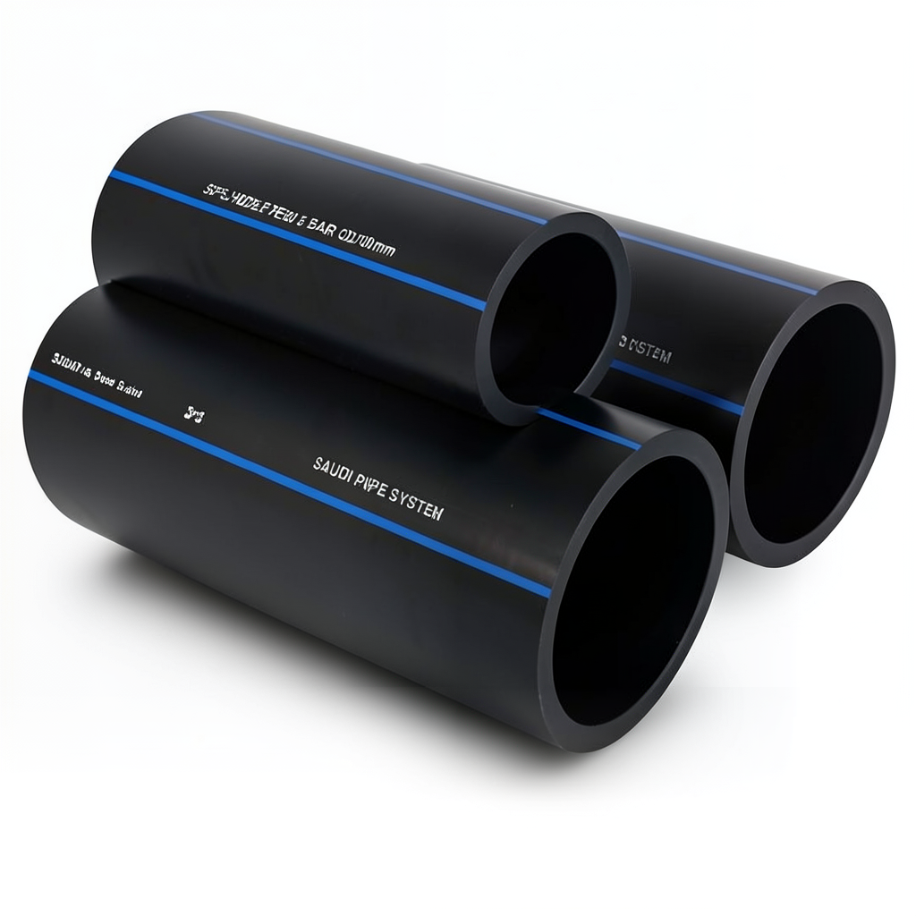 أنابيب HDPE السعودي PE 80 ضغط 5 بار قطر خارجي 400 مم سمك 15.3 مم لون أسود | مصنع أنظمة الانابيب السعودي (SPS)