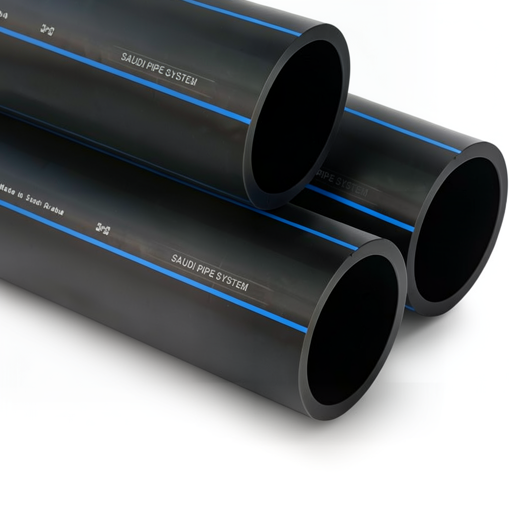 مواسير HDPE السعودي PE 80 ضغط 8 بار قطر خارجي 450 مم سمك 26.7 مم لون اسود | مصنع أنظمة الانابيب السعودي (SPS)