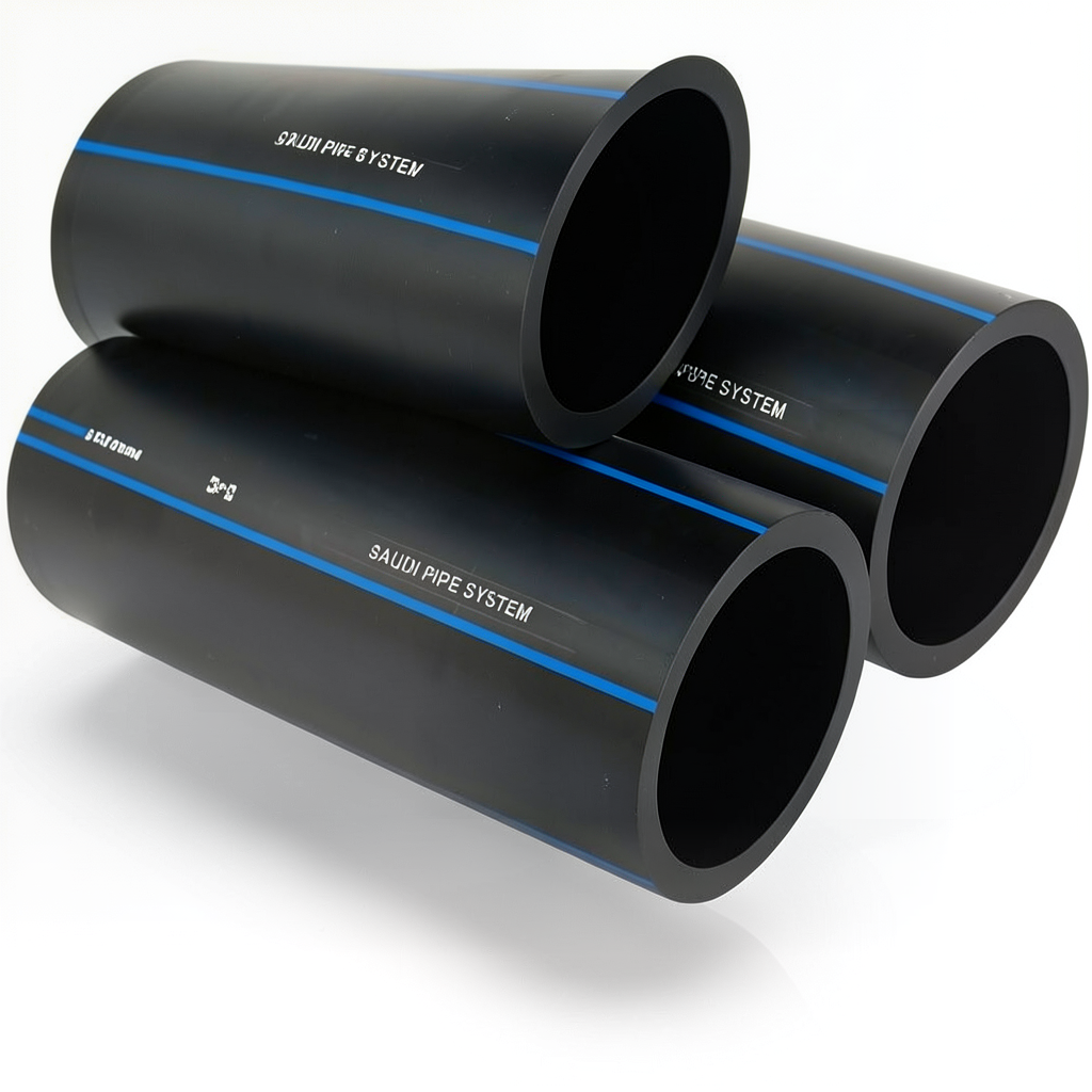 مواسير HDPE PE 80 ضغط 8 بار قطر خارجي 500 مم سمك 29.7 مم لون أسود | مصنع أنظمة الانابيب السعودي (SPS)