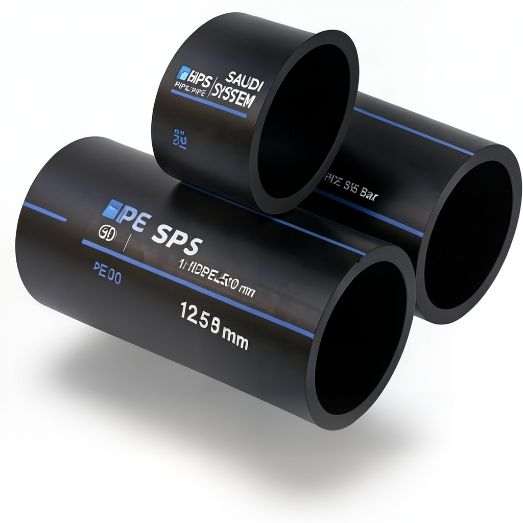 مواسير HDPE السعودي PE 80 ضغط 12.5 بار قطر خارجي 500 مم سمك 45.4 مم لون اسود | مصنع أنظمة الانابيب السعودي (SPS)