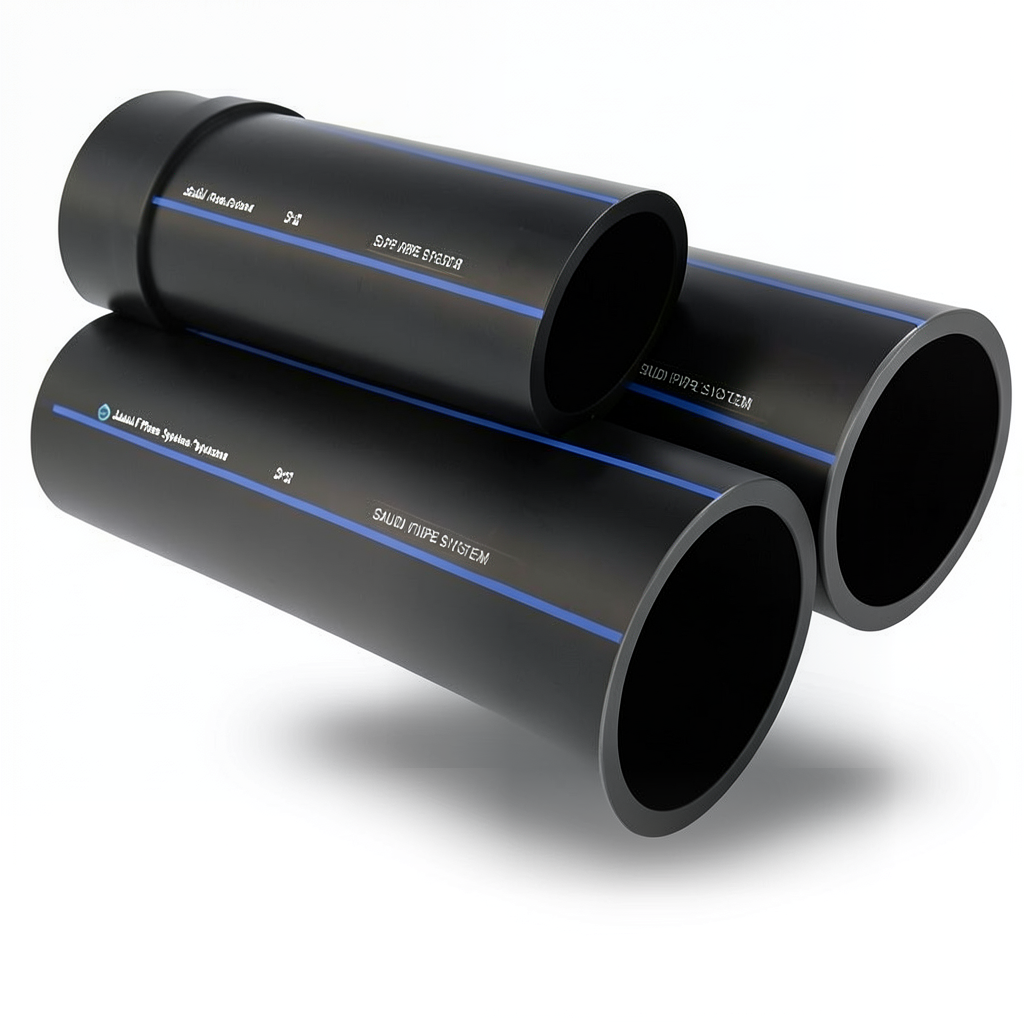 مواسير HDPE PE 80 ضغط 8 بار قطر خارجي 500 مم سمك 29.7 مم لون أسود | مصنع أنظمة الانابيب السعودي (SPS)