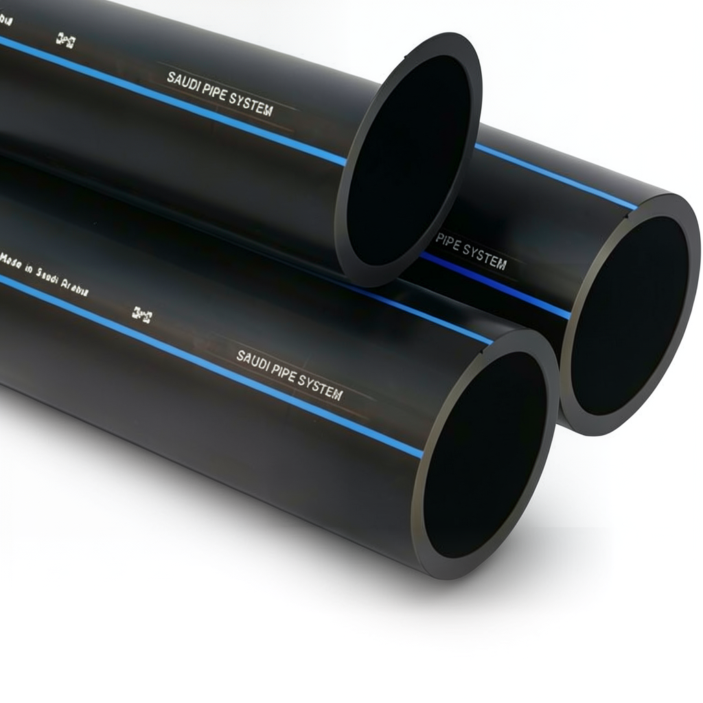 مواسير HDPE السعودي PE 80 ضغط 5 بار قطر خارجي 560 مم سمك 21.4 مم لون اسود | مصنع أنظمة الانابيب السعودي (SPS)