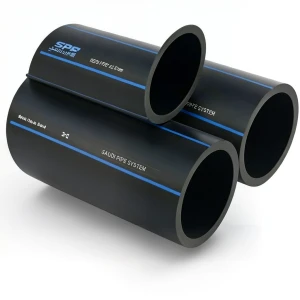 مواسير HDPE السعودي PE 80 ضغط 5 بار قطر خارجي 630 مم سمك 24.1 مم لون اسود | مصنع أنظمة الانابيب السعودي (SPS)