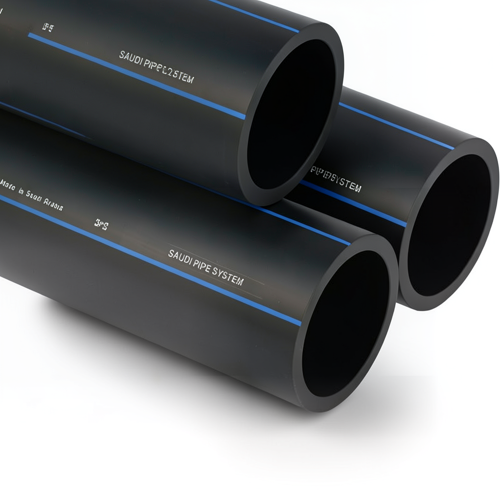 مواسير HDPE السعودي PE 80 ضغط 12.5 بار مقاس 630 مم سمك 57.2 مم لون اسود | مصنع أنظمة الانابيب السعودي (SPS)