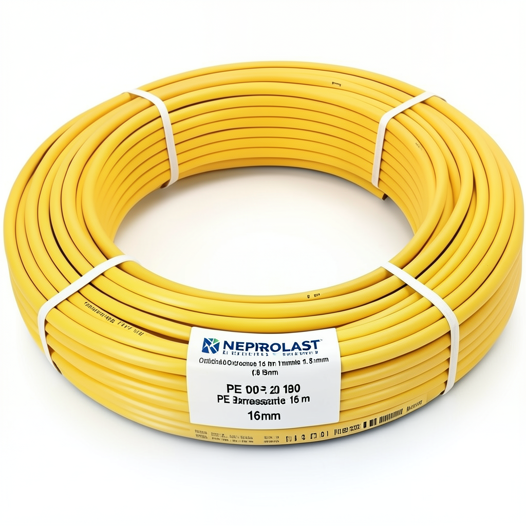 أنابيب HDPE PE 100 ضغط 20 بار قطر خارجي 16 مم سمك 1.8 مم لون أصفر | نيبروبلاست