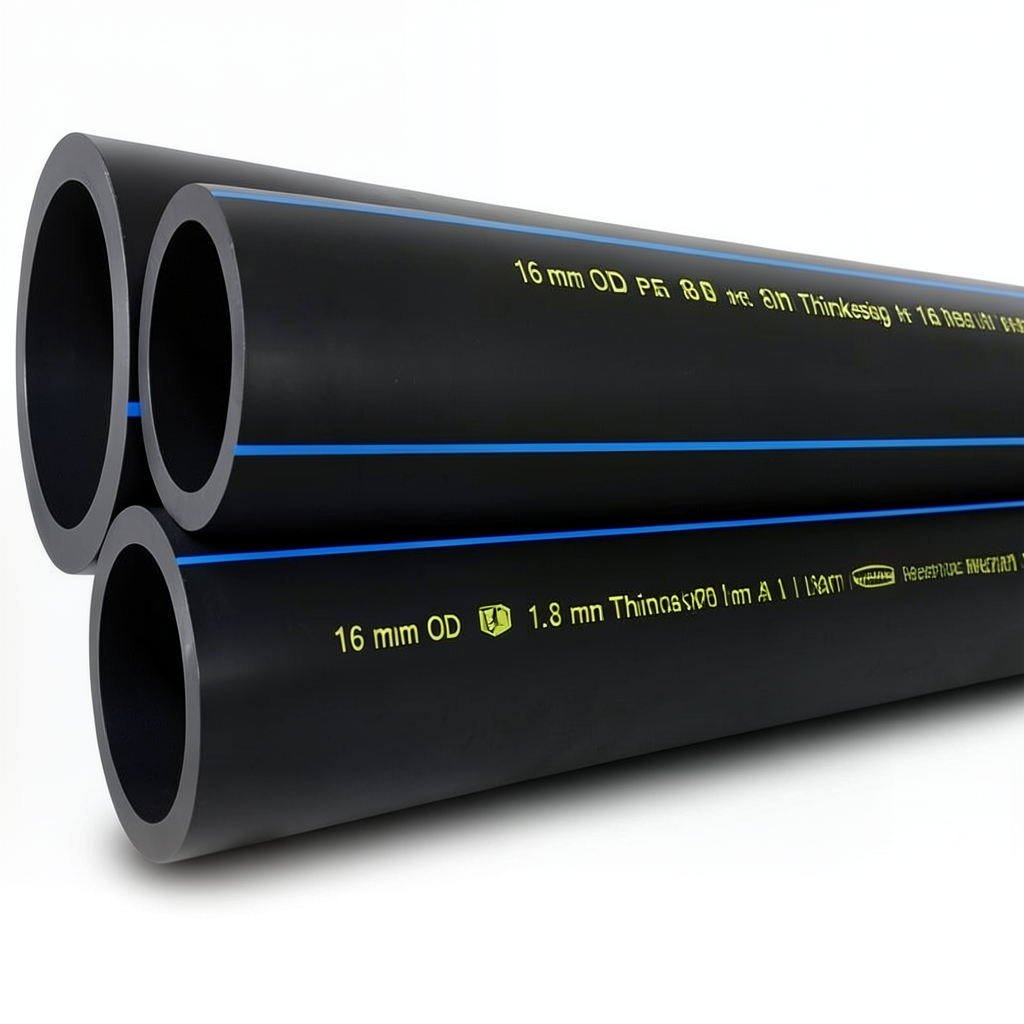 أنابيب HDPE PE 80 ضغط 16 بار قطر خارجي 16 مم سمك 1.8 مم لون أسود | نيبروبلاست