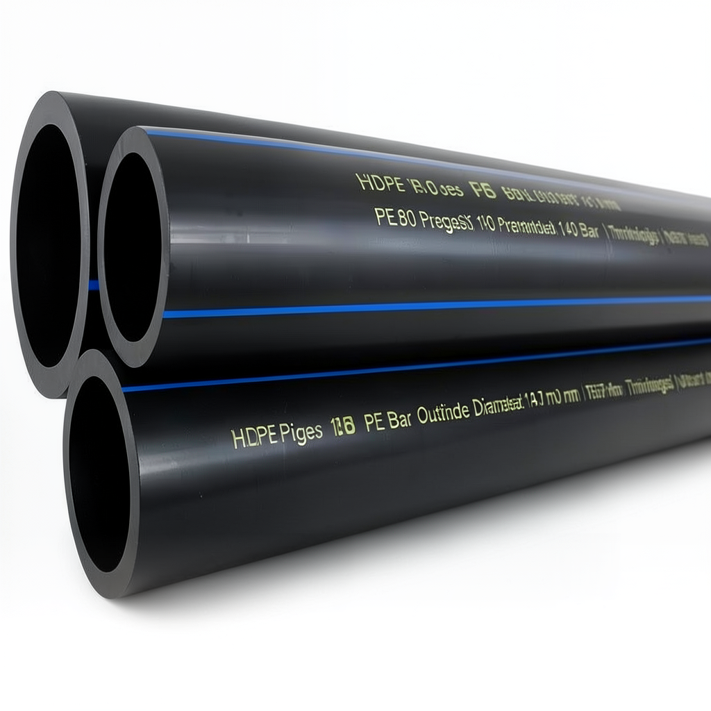 مواسير HDPE بولي ايثيلين عالي الكثافة PE 80 ضغط 16 بار قطر خارجي 140 مم سمك 15.7 مم أسود | نيبروبلاست