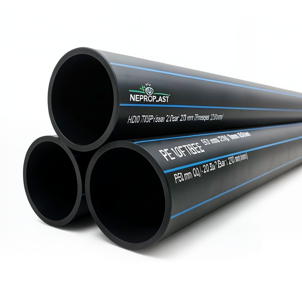 HDPE Pipes PE 100 Pressure 20 Bar 250 mm Diameter 27.9 mm Thickness Black | NEPROPLAST
