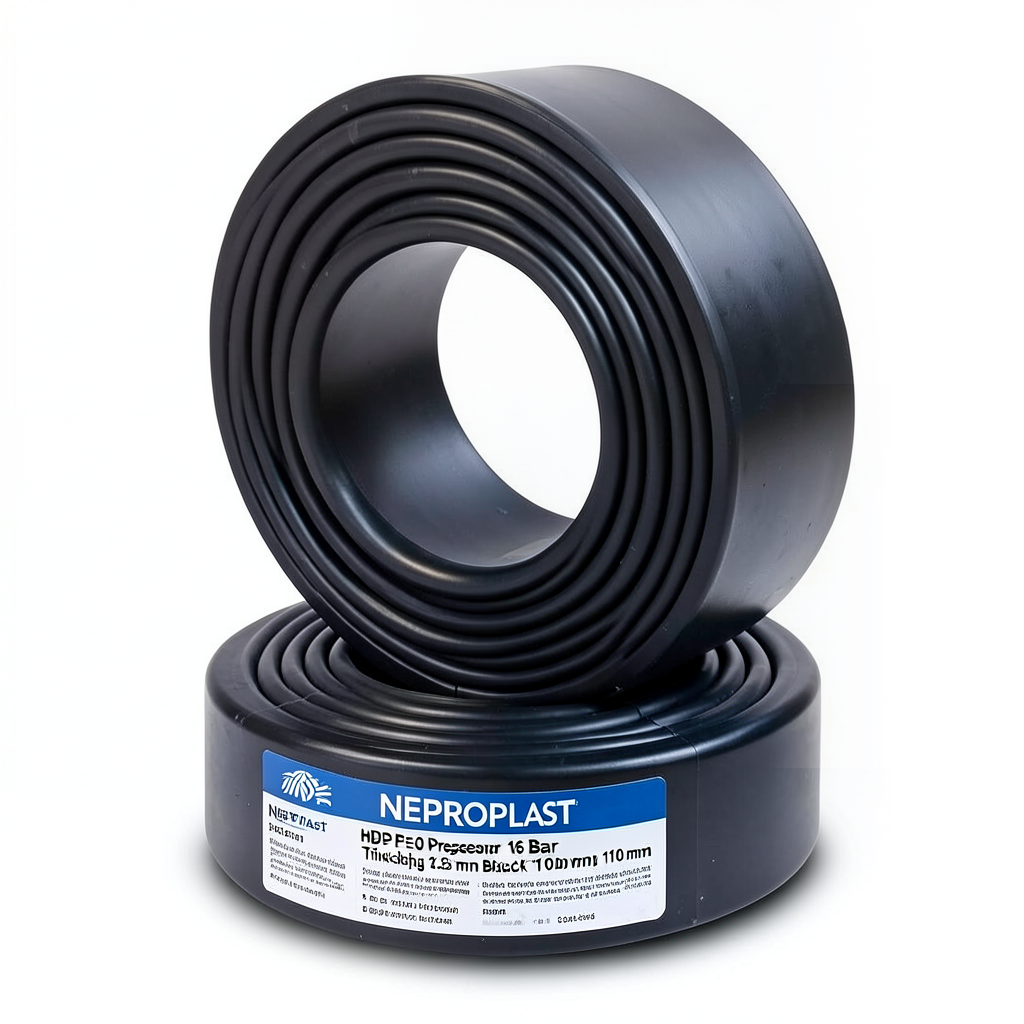 أنابيب HDPE نيبروبلاست PE 80 ضغط 16 بار قطر خارجي 110 مم سمك 12.3 مم لون أسود | نيبروبلاست