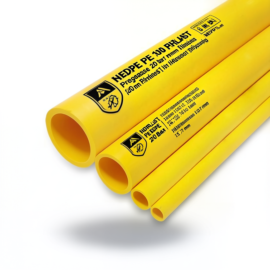 مواسير HDPE PE 100 ضغط 20 بار قطر 140 مم سمك 15.7 مم لون أصفر | نيبروبلاست