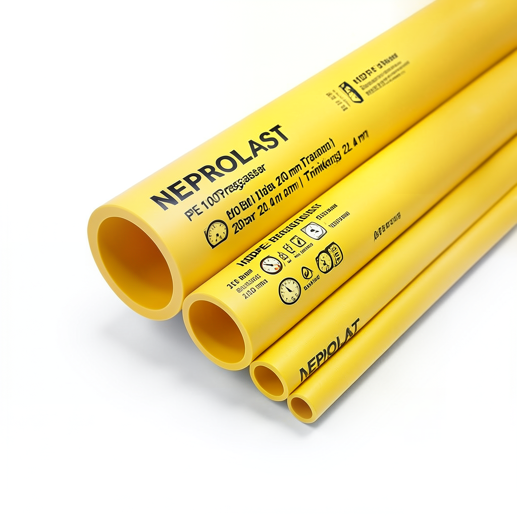 مواسير HDPE PE 100 ضغط 20 بار قطر 200 مم سمك 22.4 مم لون أصفر | نيبروبلاست