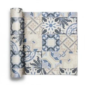 German Wall Covering Patterned Wallpaper 10m x 0.53m Beige with Blue