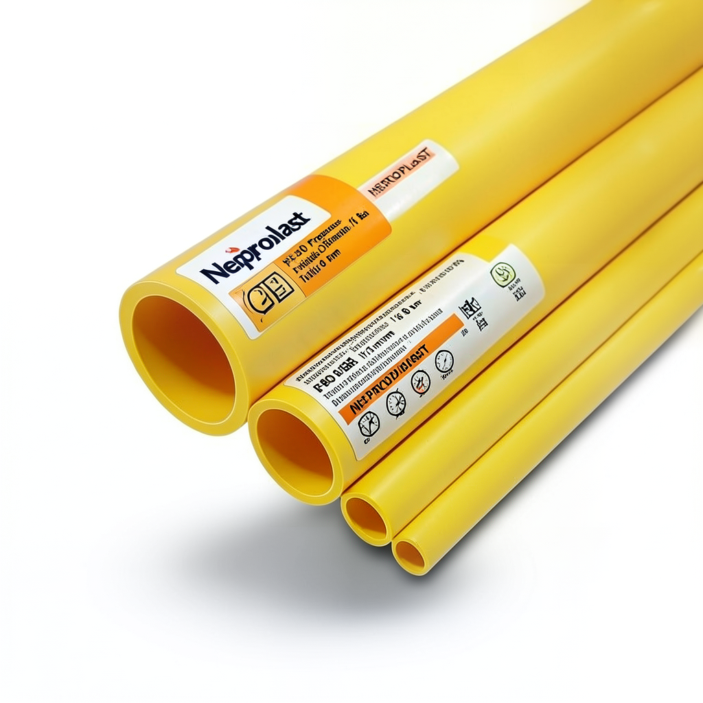 مواسير HDPE نيبروبلاست PE 80 ضغط 16 بار قطر خارجي 160 مم سمك 17.9 مم لون أصفر | نيبروبلاست