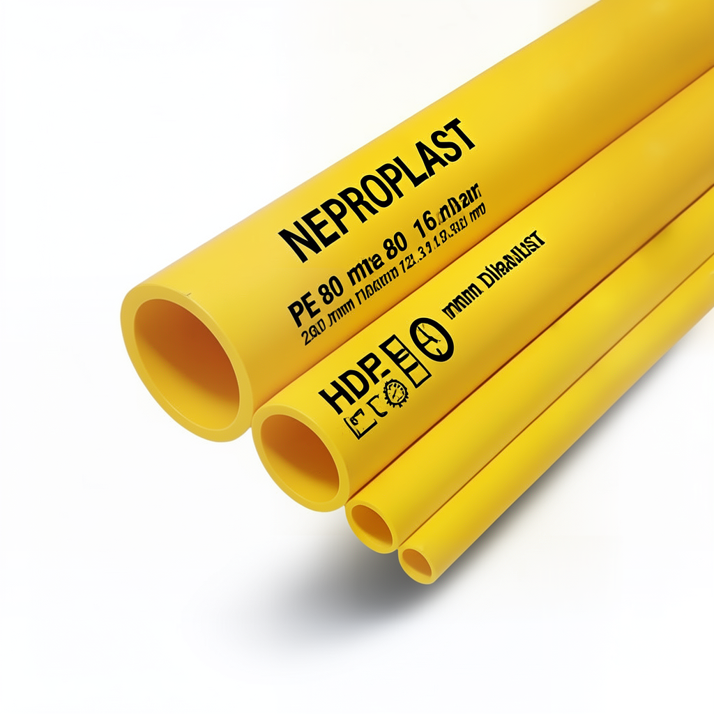مواسير HDPE بولي ايثيلين عالي الكثافة PE 80 ضغط 16 بار قطر 280 مم سمك 31.3 مم لون أصفر | نيبروبلاست