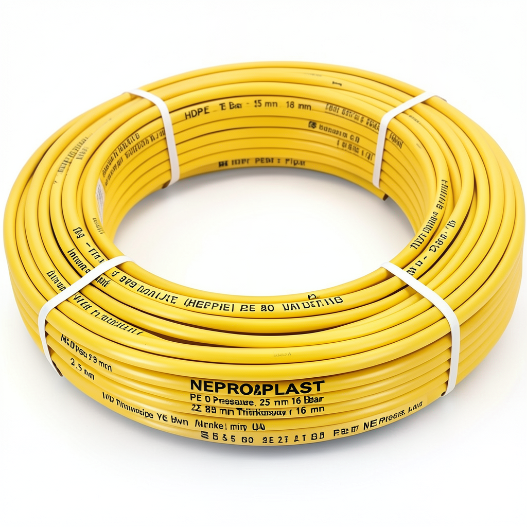 أنابيب HDPE PE 80 ضغط 16 بار قطر 25 مم سمك 2.8 مم لون أصفر | نيبروبلاست
