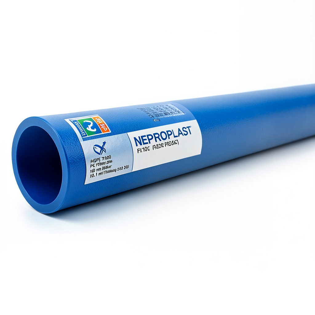 HDPE Pipes PE 100 Pressure 20 Bar 180 mm Diameter 20.1 mm Thickness Blue | NEPROPLAST