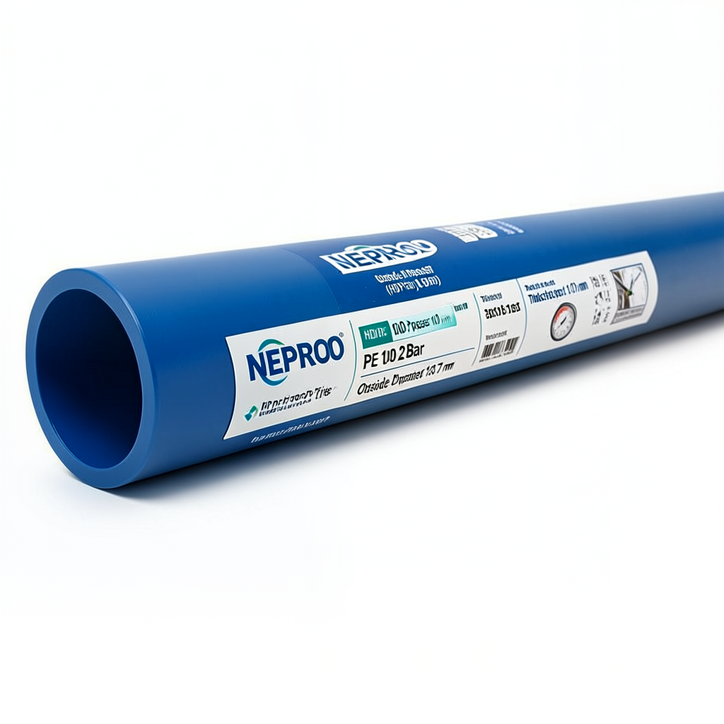 أنابيب HDPE بولي إيثيلين عالي الكثافة PE 100 ضغط 20 بار قطر خارجي 140 مم سمك 15.7 مم لون أزرق | نيبروبلاست
