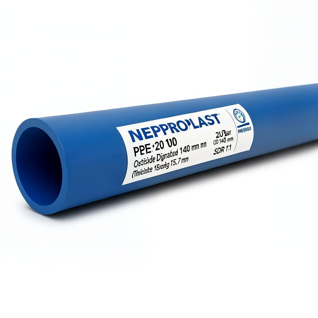 HDPE Pipes PE 100 Pressure 20 Bar Outside Diameter 140 mm Thickness 15.7 mm Blue | NEPROPLAST