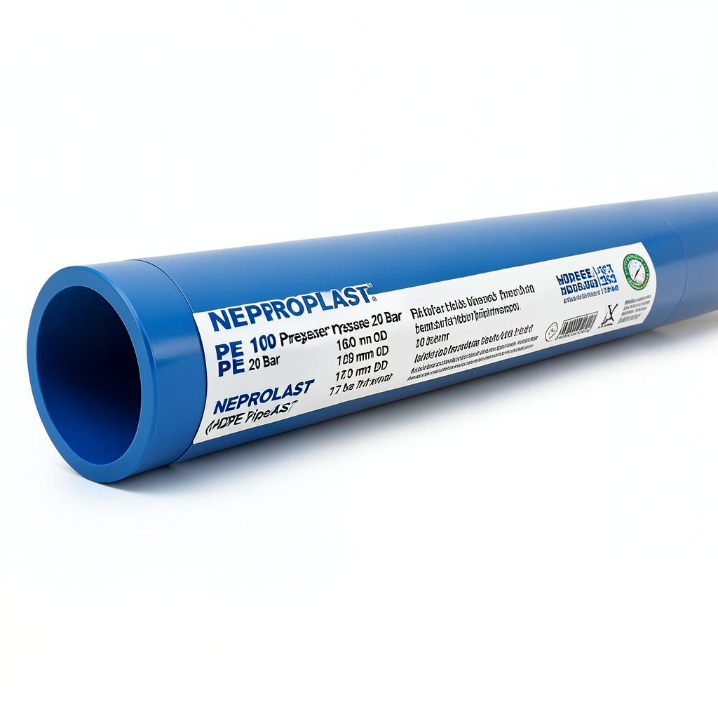 HDPE Pipes PE 100 Pressure 20 Bar 160 mm OD Thickness 17.9 mm Blue | NEPROPLAST