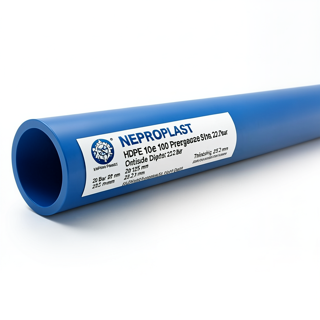 HDPE Pipes PE 100 Pressure 20 Bar Outside Diameter 225 mm Thickness 25.2 mm Blue | NEPROPLAST