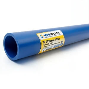أنابيب HDPE بولي إيثيلين عالي الكثافة PE 80 ضغط 16 بار قطر خارجي 140 مم سمك 15.7 مم لون أزرق | نيبروبلاست
