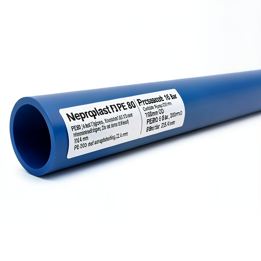أنابيب HDPE نيبروبلاست PE 80 ضغط 16 بار قطر خارجي 200 مم سمك 22.4 مم لون أزرق | نيبروبلاست