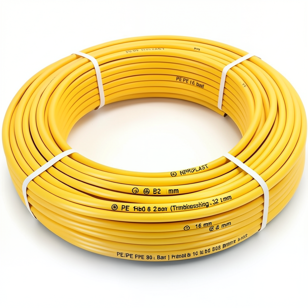 أنابيب HDPE PE 80 ضغط 16 بار قطر 32 مم سمك 3.6 مم لون أصفر | نيبروبلاست