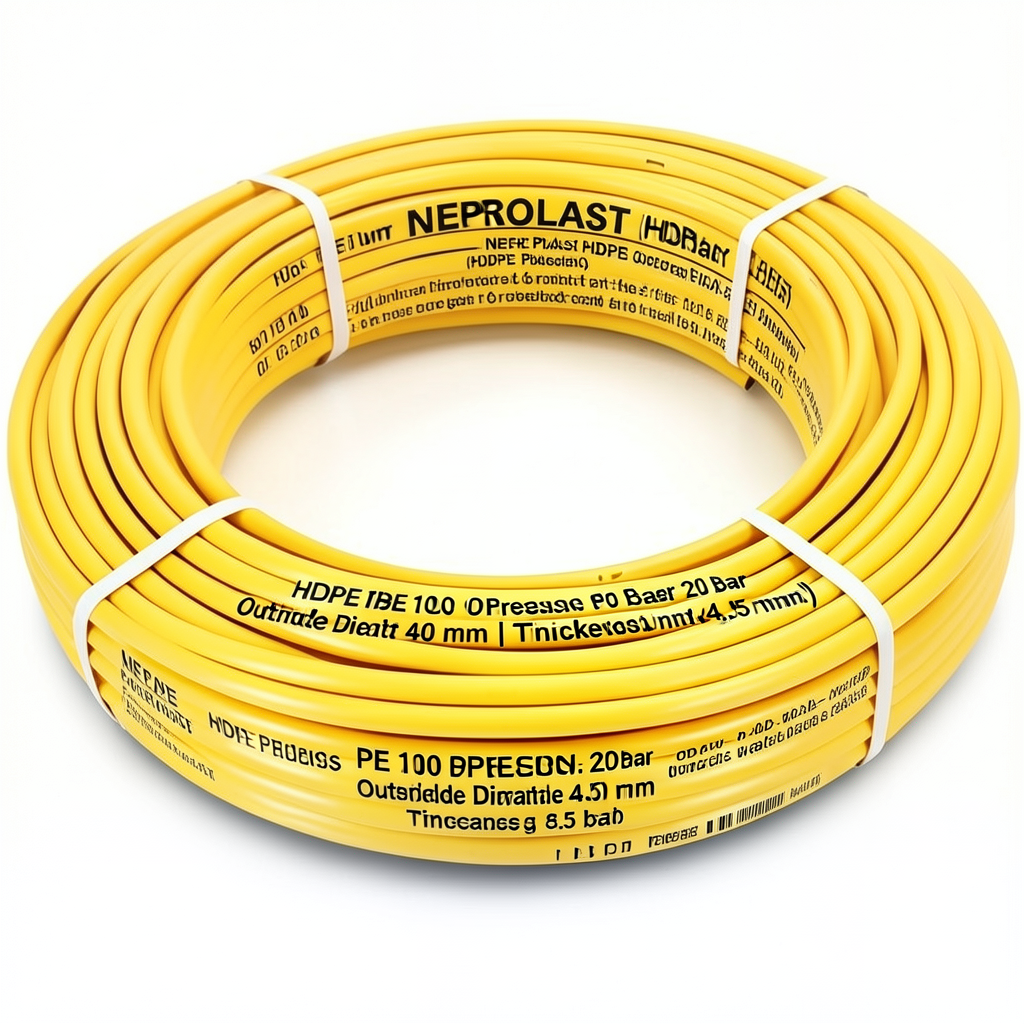 أنابيب HDPE PE 100 ضغط 20 بار قطر خارجي 40 مم سمك 4.5 مم لون أصفر | نيبروبلاست