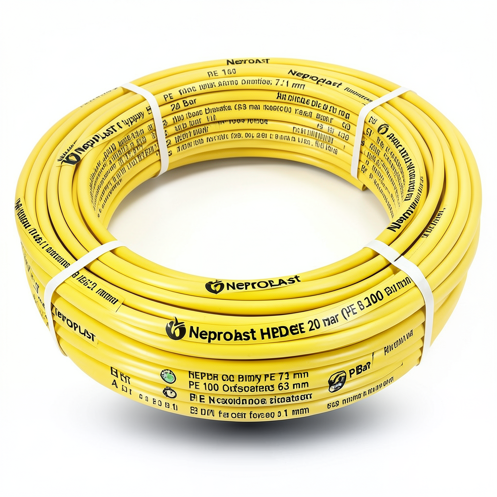 أنابيب HDPE نيبروبلاست PE 100 ضغط 20 بار قطر خارجي 63 مم سمك 7.1 مم لون أصفر | نيبروبلاست