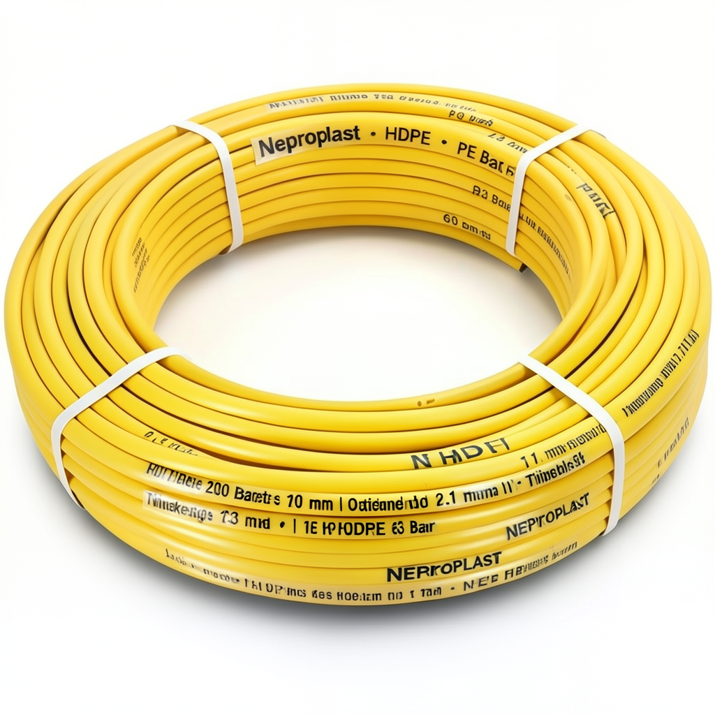 أنابيب HDPE نيبروبلاست PE 100 ضغط 20 بار قطر خارجي 63 مم سمك 7.1 مم لون أصفر | نيبروبلاست