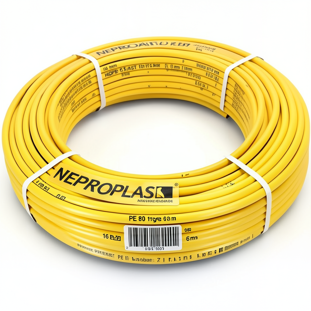 أنابيب HDPE PE 80 ضغط 16 بار قطر 63 مم سمك 7.1 مم لون أصفر | نيبروبلاست
