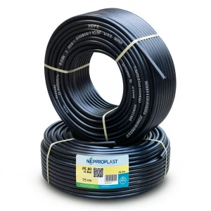 أنابيب HDPE PE 80 ضغط 16 بار قطر خارجي 75 مم سمك 8.4 مم لون أسود | نيبروبلاست