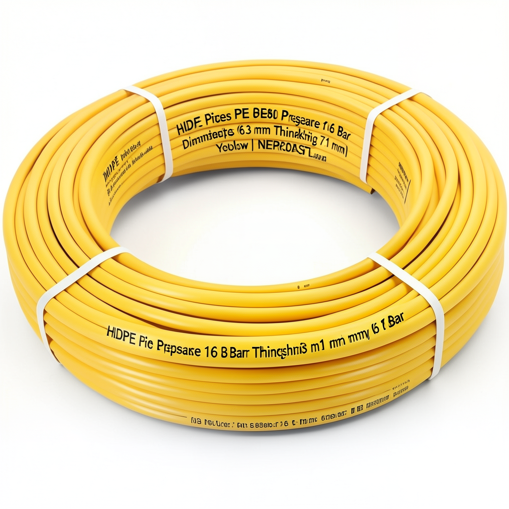 أنابيب HDPE PE 80 ضغط 16 بار قطر 63 مم سمك 7.1 مم لون أصفر | نيبروبلاست