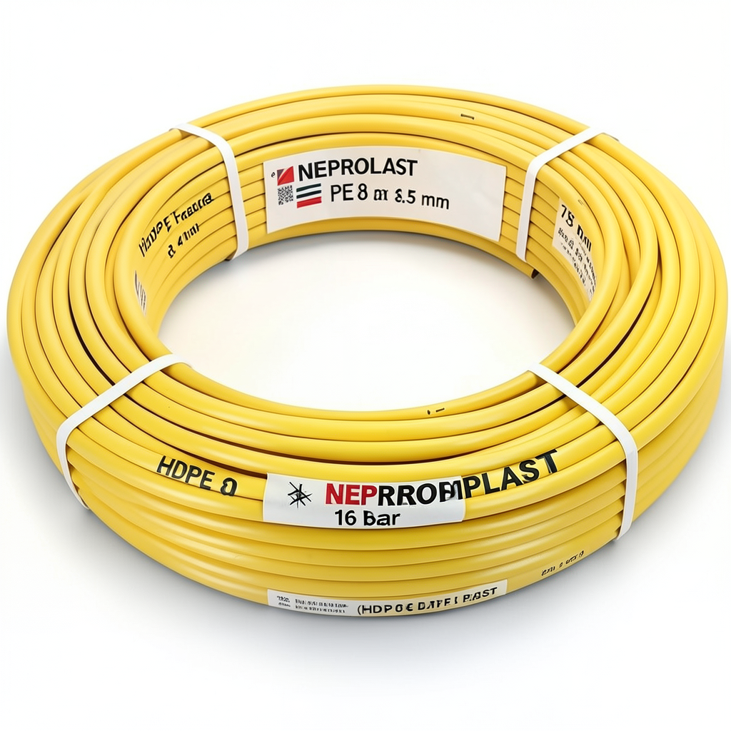 أنابيب HDPE PE 80 ضغط 16 بار قطر خارجي 75 مم سمك 8.4 مم لون أصفر | نيبروبلاست