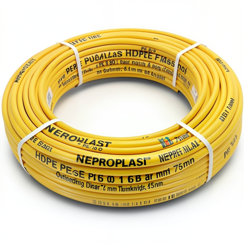HDPE Pipes PE 80 Pressure 16 Bar Outside Diameter 75 mm Thickness 8.4 mm Yellow | NEPROPLAST