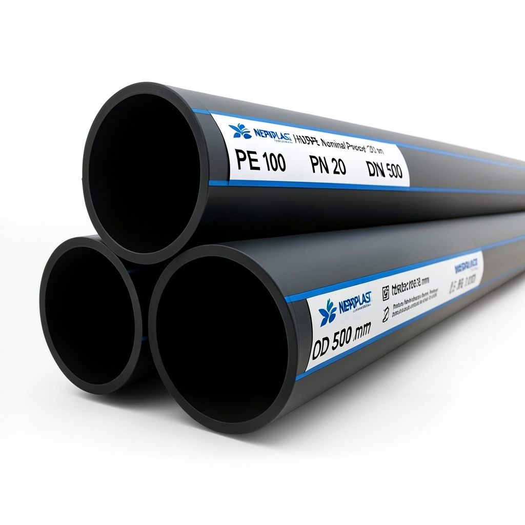 مواسير HDPE PE 100 ضغط اسمي 20 بار قطر خارجي 500 مم سمك 55.8 مم أسود | نيبروبلاست