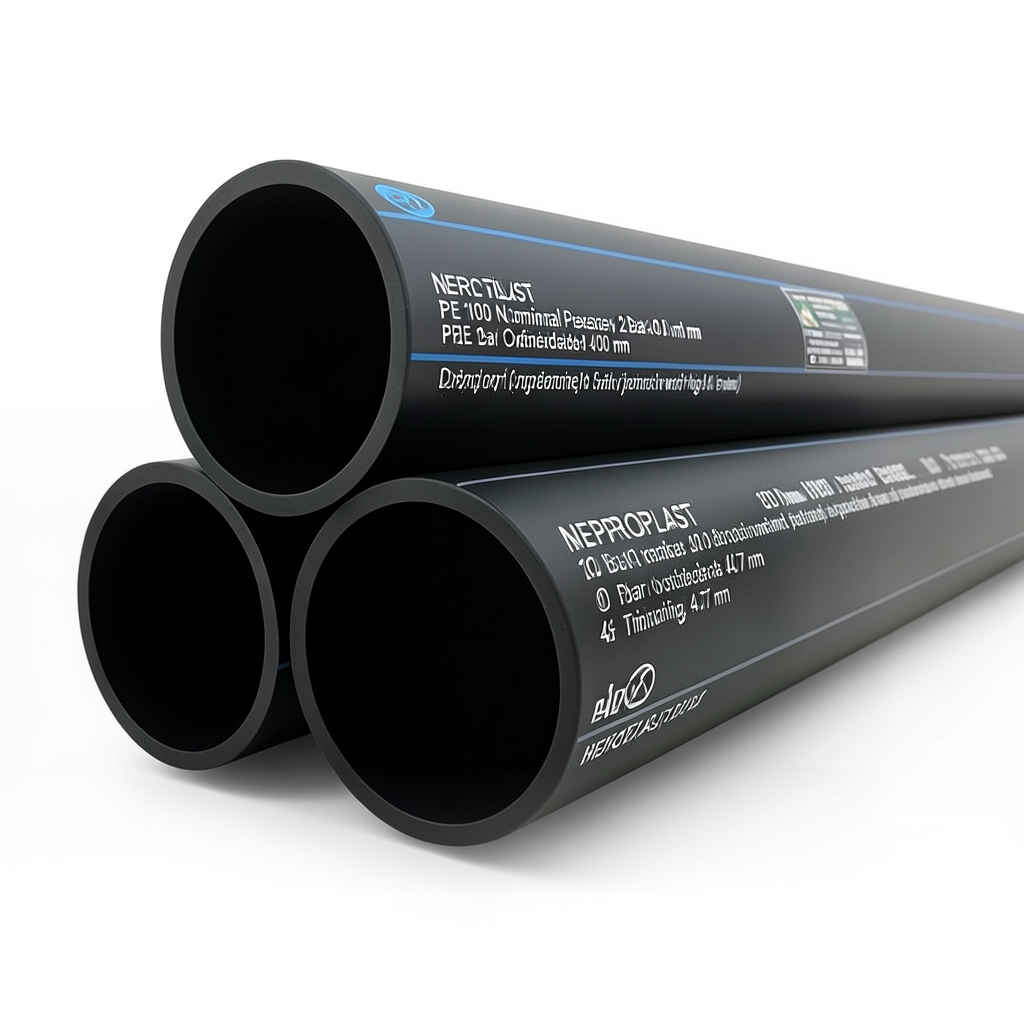 مواسير HDPE PE 100 ضغط اسمي 20 بار قطر خارجي 400 مم سمك 44.7 مم لون أسود | نيبروبلاست