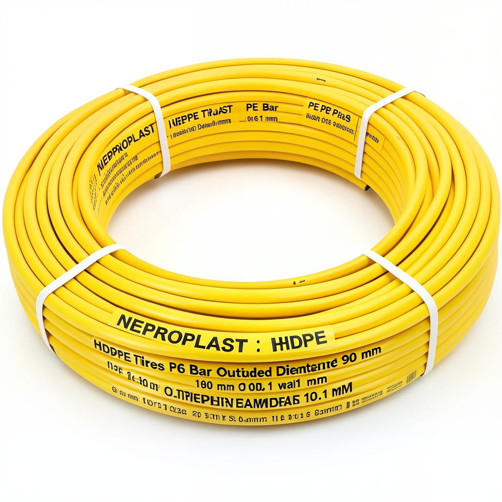 أنابيب HDPE PE 80 ضغط 16 بار قطر خارجي 90 مم سمك 10.1 مم لون أصفر | نيبروبلاست