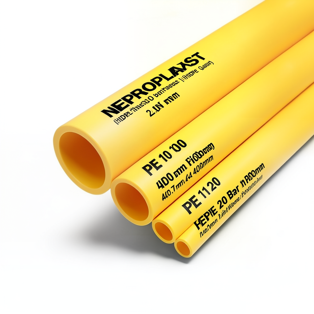HDPE Pipes PE 100 20 Bar Pressure 400 mm Diameter 44.7 mm Thickness Yellow | NEPROPLAST