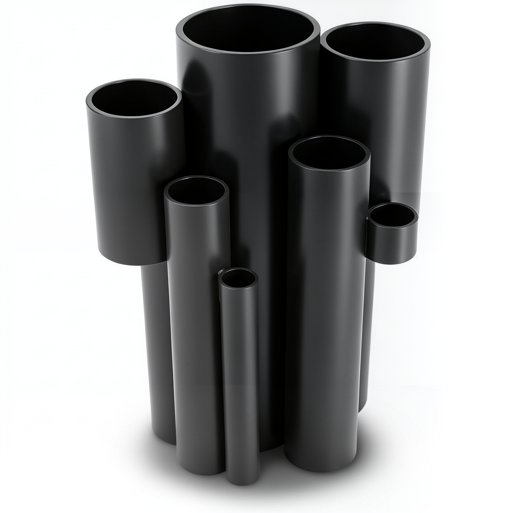 مواسير UPVC ضغط اسمي 21.7 بار مقاس ½ 1 إنش سمك 3.58 مم لون أسود