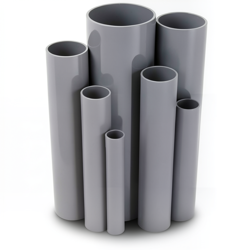 مواسير UPVC ضغط اسمي 21.7 بار مقاس ½ إنش سمك 1.57 مم لون رمادي
