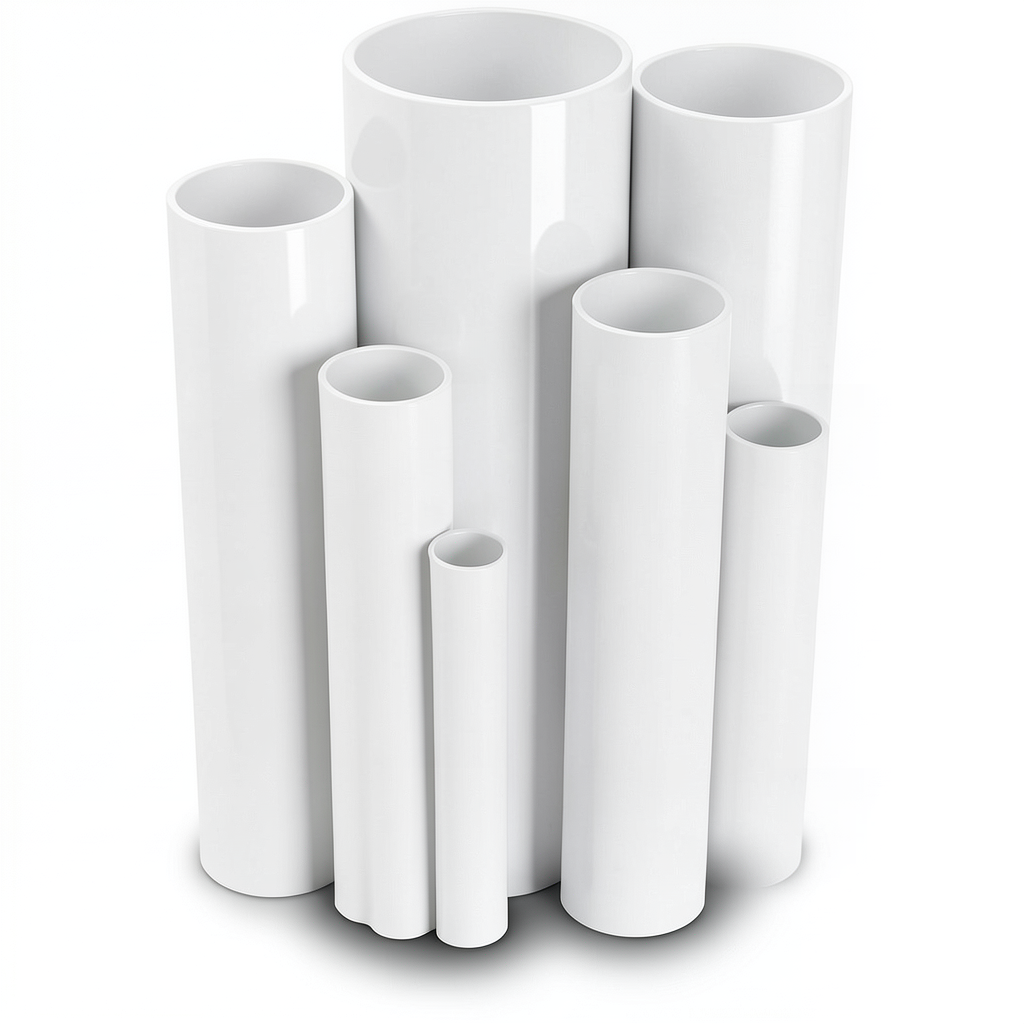 مواسير UPVC ضغط اسمي 8.6 بار مقاس ½ 1 إنش سمك 1.52 مم لون أبيض
