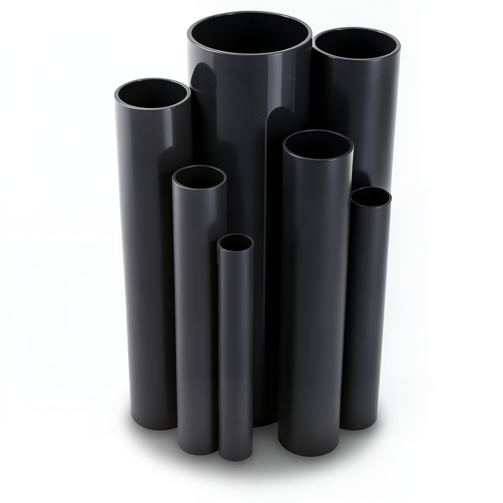 مواسير UPVC مقاس ½ إنش سمك 1.57 مم ضغط 21.7 بار لون أسود