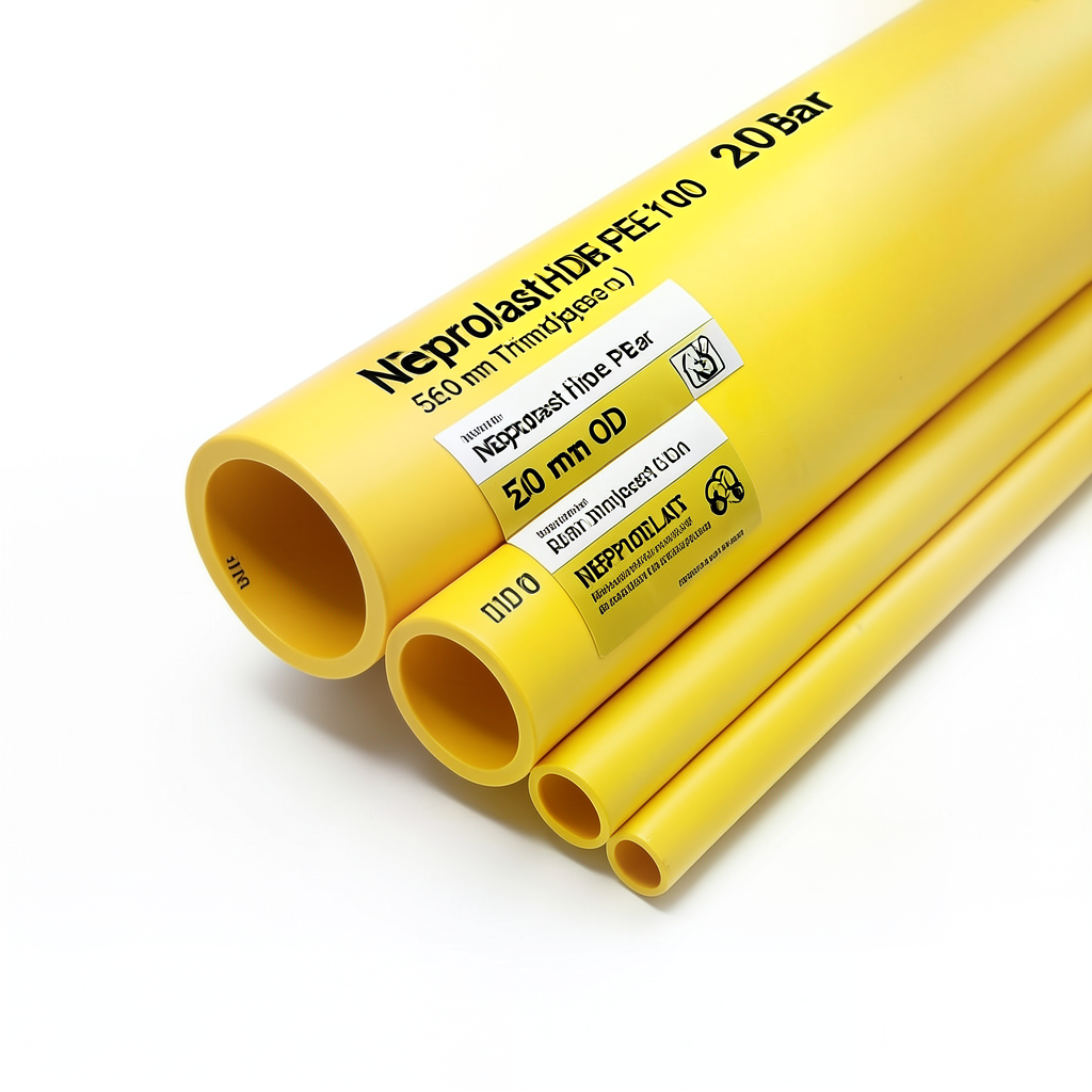 Neproplast HDPE Pipes PE 100 20 Bar Pressure 560 mm Diameter 62.5 mm Thickness Yellow | NEPROPLAST