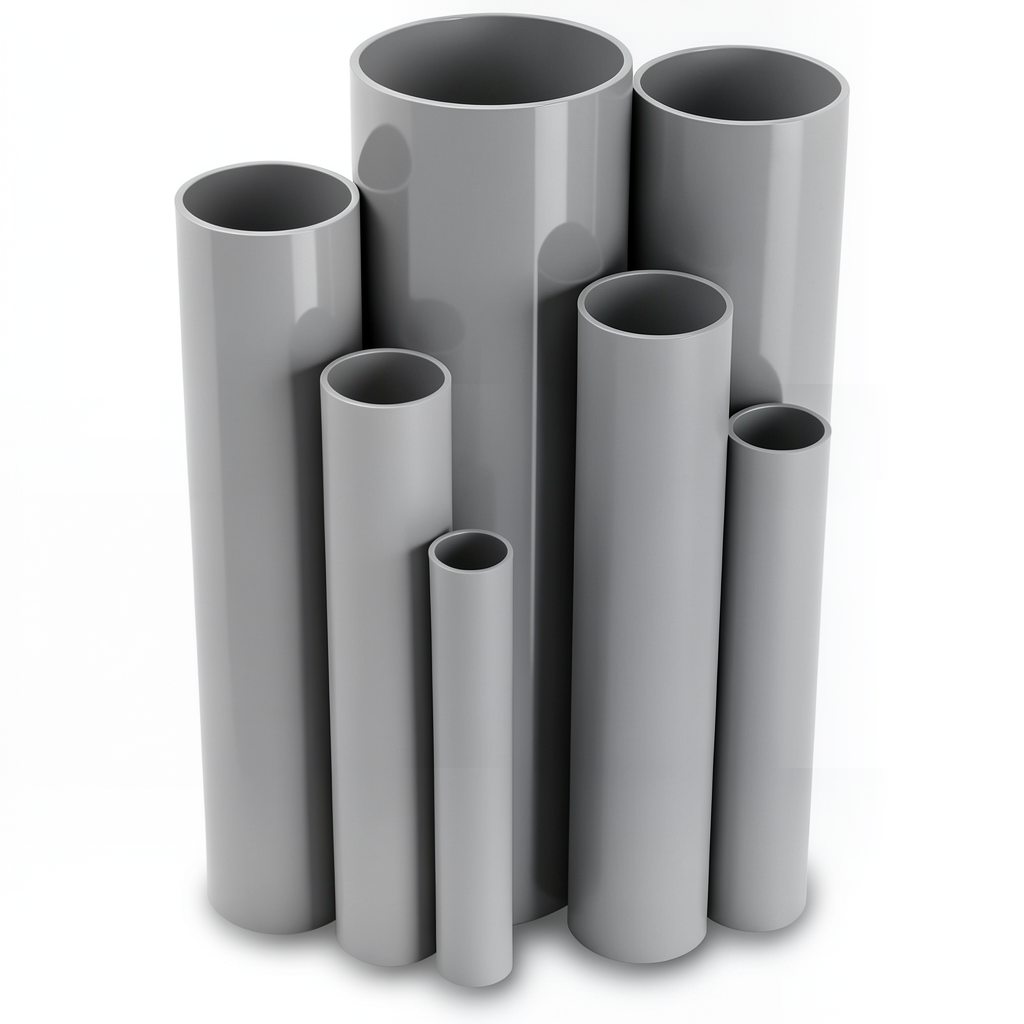 مواسير UPVC ضغط اسمي 21.7 بار مقاس ½ 1 إنش سمك 3.58 مم لون رمادي