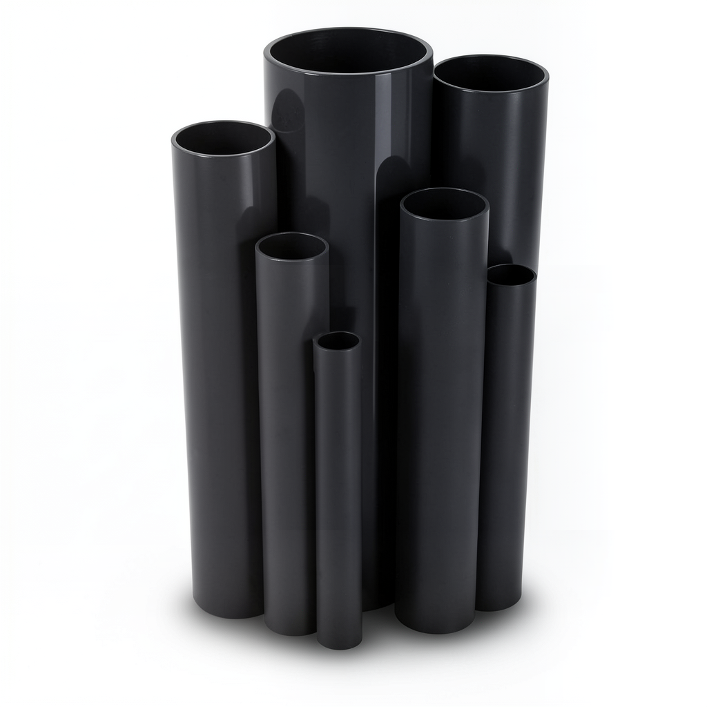 مواسير UPVC ضغط اسمي 21.7 بار مقاس ½ 1 إنش سمك 3.58 مم لون أسود