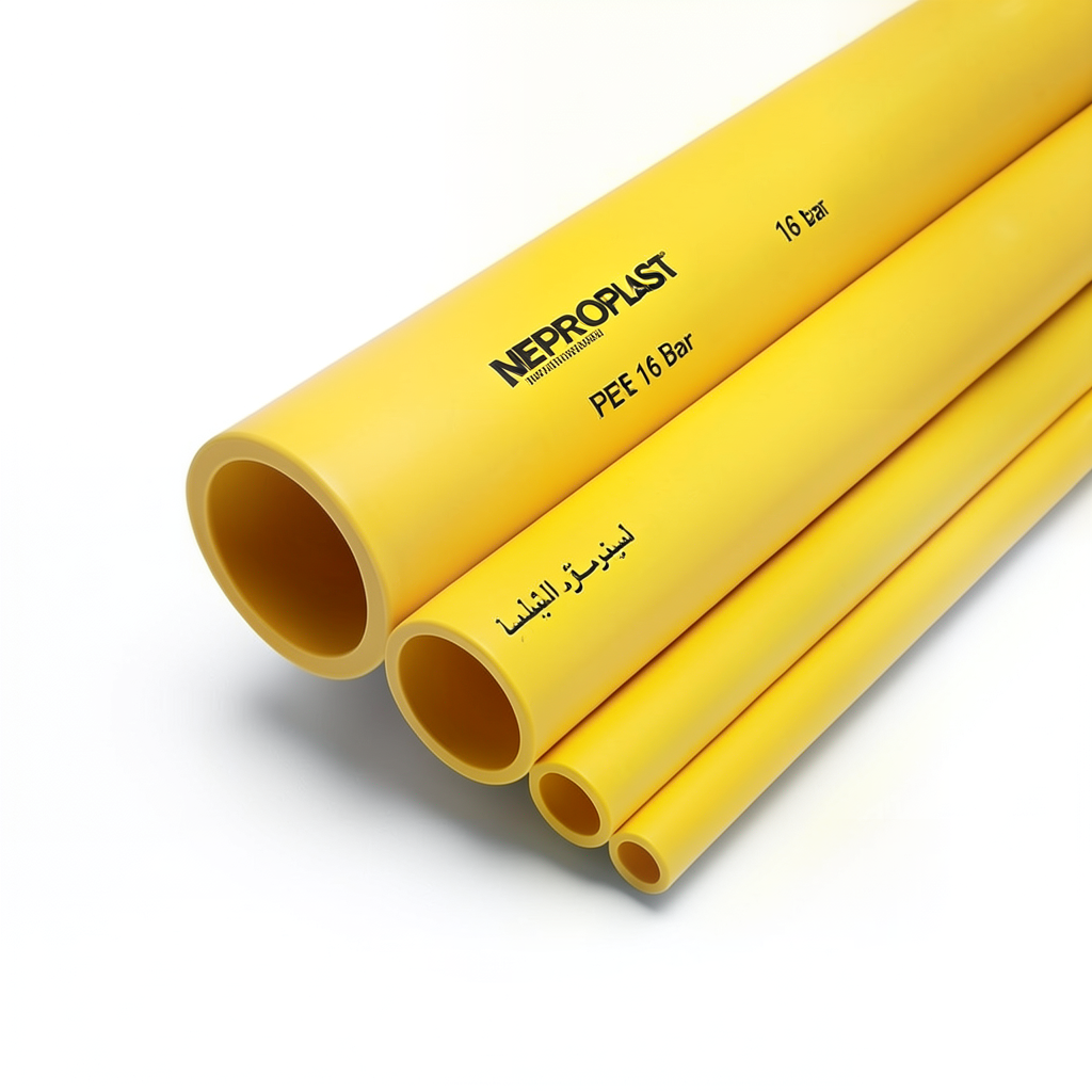 مواسير HDPE بولي إيثيلين عالي الكثافة PE 80 ضغط 16 بار قطر 400 مم سمك 44.7 مم أصفر | نيبروبلاست
