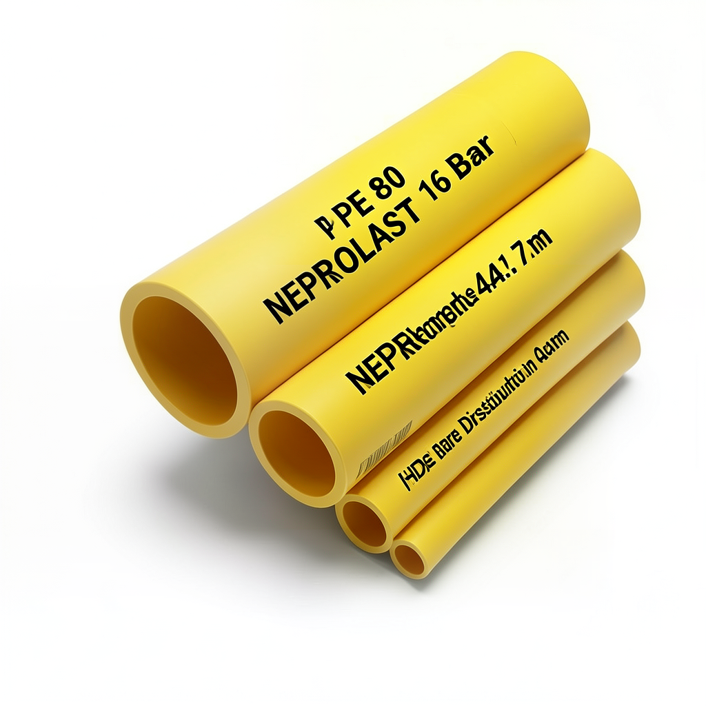 مواسير HDPE بولي إيثيلين عالي الكثافة PE 80 ضغط 16 بار قطر 400 مم سمك 44.7 مم أصفر | نيبروبلاست