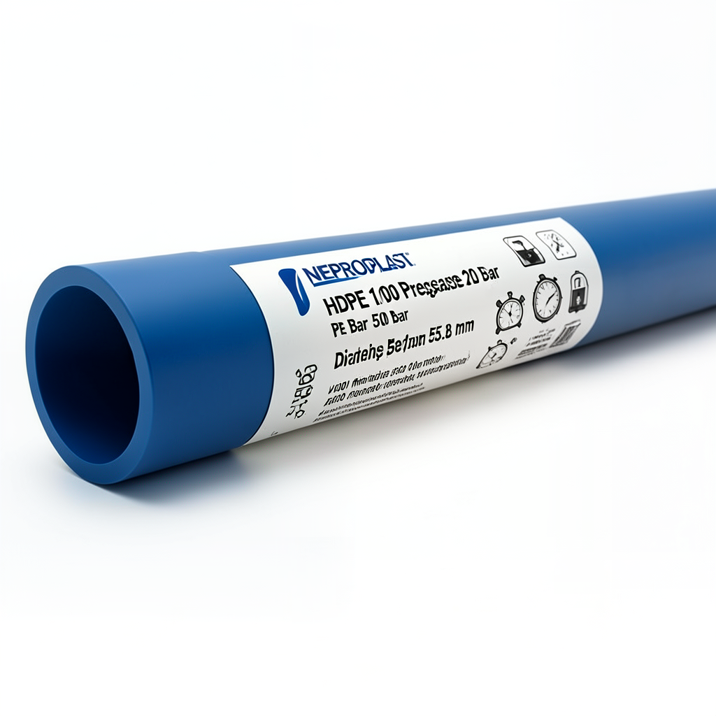 HDPE Pipes PE 100 Pressure 20 Bar Diameter 500 mm Thickness 55.8 mm Blue | NEPROPLAST